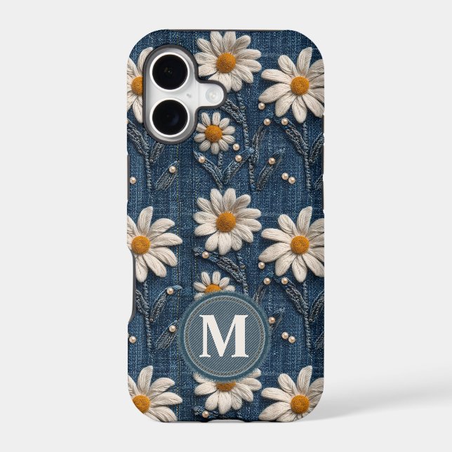 Custom Denim Daisy Initial Phone Case (Verso)