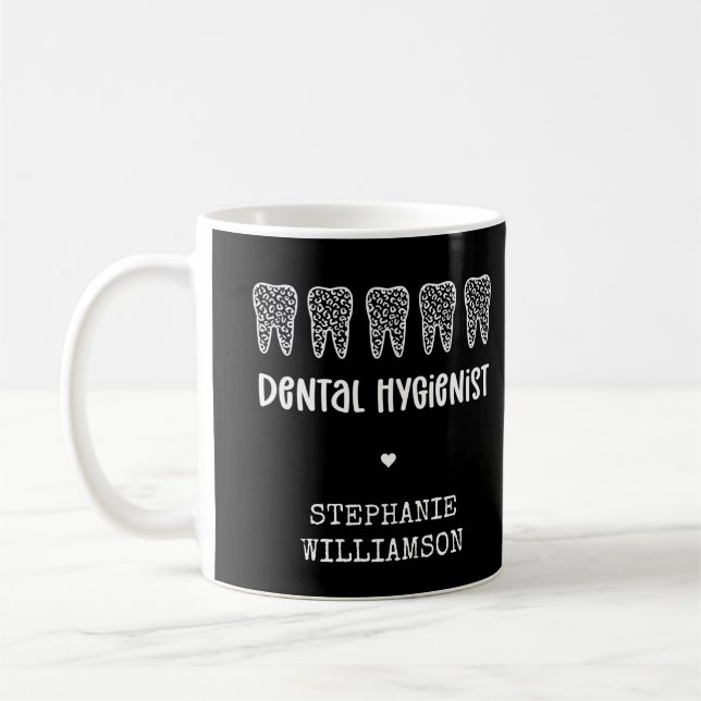 Custom Dental Hygienist Leopard Print Teeth Coffee Mug (Left)