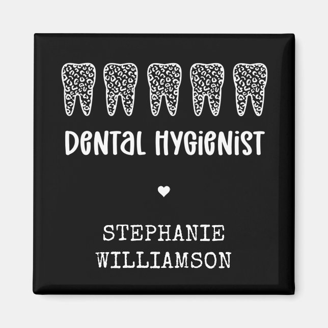 Custom Dental Hygienist Leopard Print Teeth Magnet (Front)