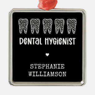 Custom Dental Hygienist Leopard Print Teeth Metal Ornament