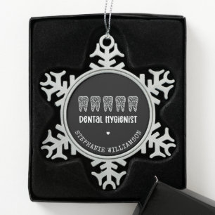 Custom Dental Hygienist Leopard Print Teeth Snowflake Pewter Christmas Ornament