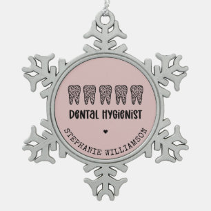 Custom Dental Hygienist Leopard Print Teeth Snowflake Pewter Christmas Ornament