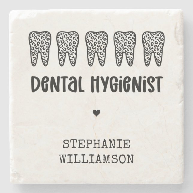 Custom Dental Hygienist Leopard Print Teeth Stone Coaster (Front)