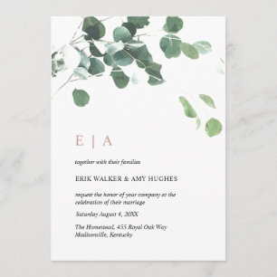 Custom Design #1 - Eucalyptus Leaves & Rose Gold Invitation