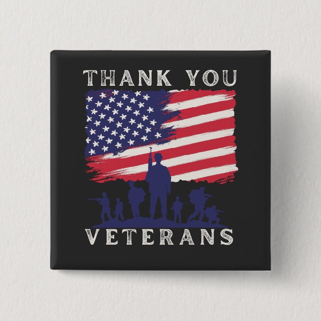 Custom design: American Flag Thank You Veterans 2 Inch Square Button (Front)