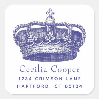 Custom Design Elegant Crown Logo or Return Address Square Sticker