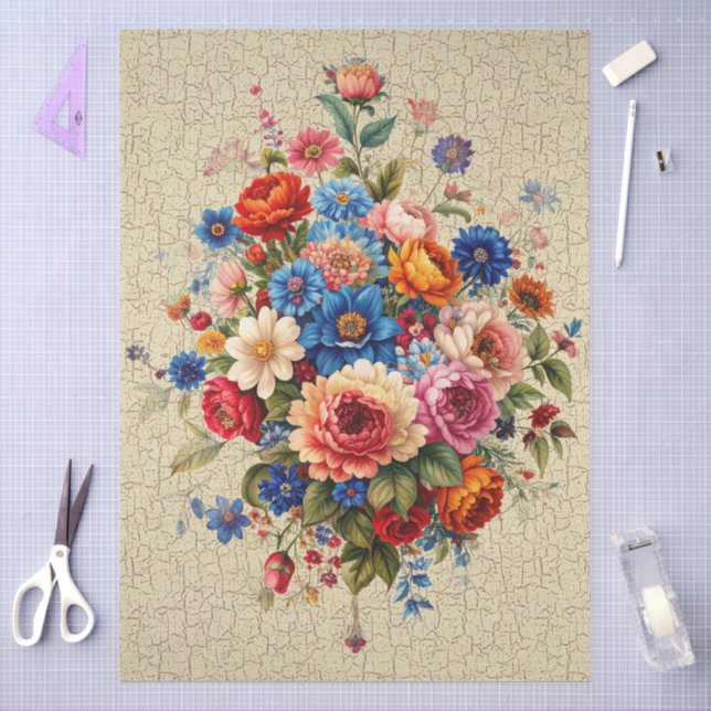 Custom Design Floral Crackle Effect Decoupage Tissue Paper (Craft)