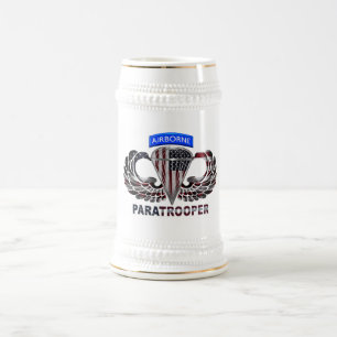 Custom Designed American Airborne Paratrooper Flag Beer Stein