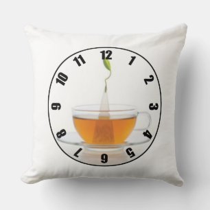 Custom Designed Tea Time Cup Clock Face Pillow