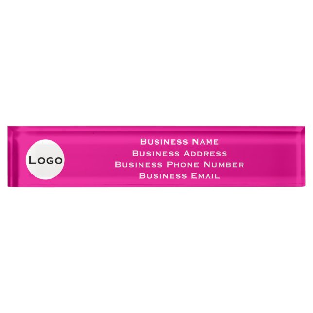 Custom Desk Name Plate – Bold Pink with Logo  (Front)