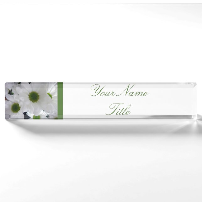 Custom Desk Name Plate White Flowers Daisy (Front)