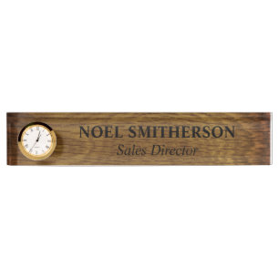 Custom Desk Name Plate With Clock