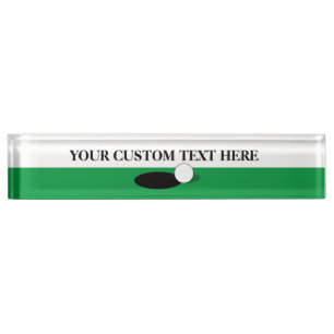 Custom desk name plate with green golf ball design