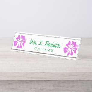 Custom desk name plate with Hibiscus flower logo