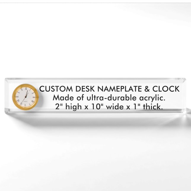 Custom Desk Nameplate with Clock 10" Wide (25.4cm) (Front)