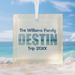 Custom Destin Beach Vacation Keepsake Christmas Glass Ornament<br><div class="desc">These cool custom Destin Florida Christmas ornaments feature your personalized group name for a family reunion or trip to the Emerald Coast. The letters of the word DESTIN are filled with beautiful ocean photography keepsake souvenir for your vacation.</div>