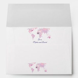 Custom Destination Watercolor World Map Wedding Envelope