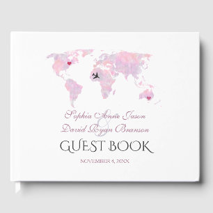 Custom Destination Watercolor World Map Wedding Guest Book