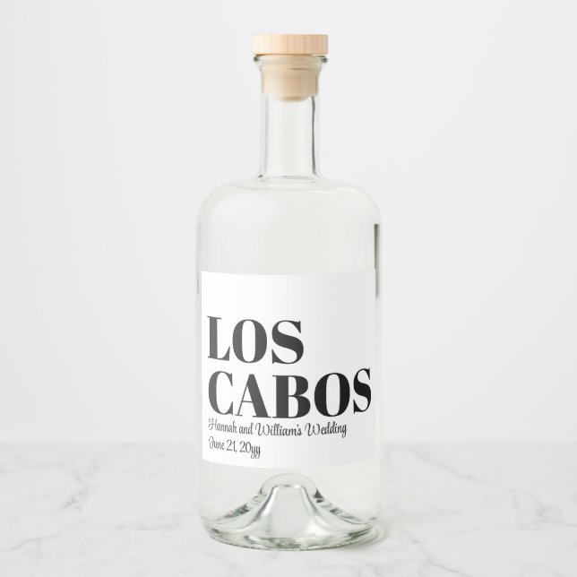 Custom Destination Wedding Welcome to Los Cabos Liquor Bottle Label (Front)