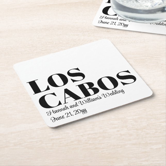 Custom Destination Wedding Welcome to Los Cabos Square Paper Coaster (Angled)