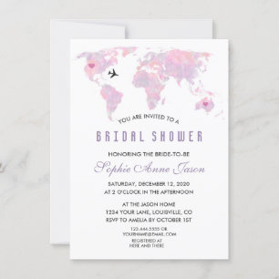Custom Destination World Map Bridal Shower Invitation