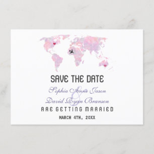 Custom Destination World Map Wedding Save the Date Invitation