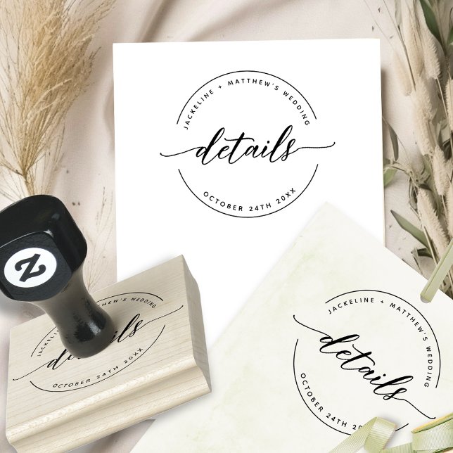 Custom "Details" Elegant Modern Script, Wedding Rubber Stamp (Creator Uploaded)