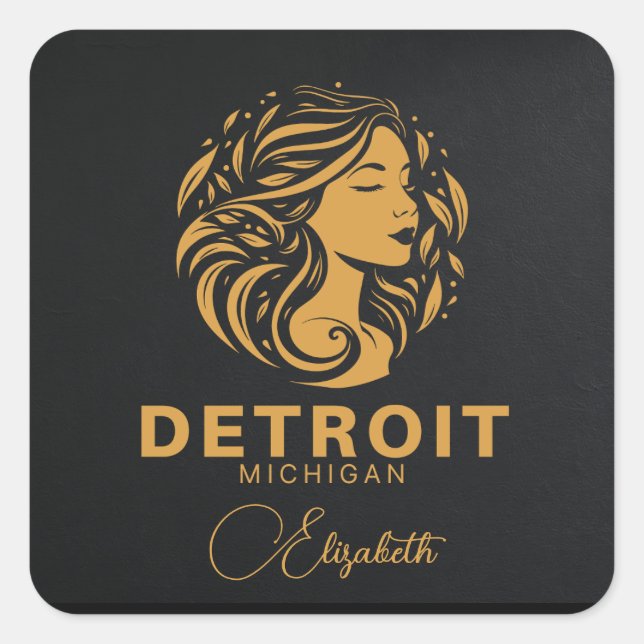 Custom Detroit Michigan Golden Lady Sticker (Front)