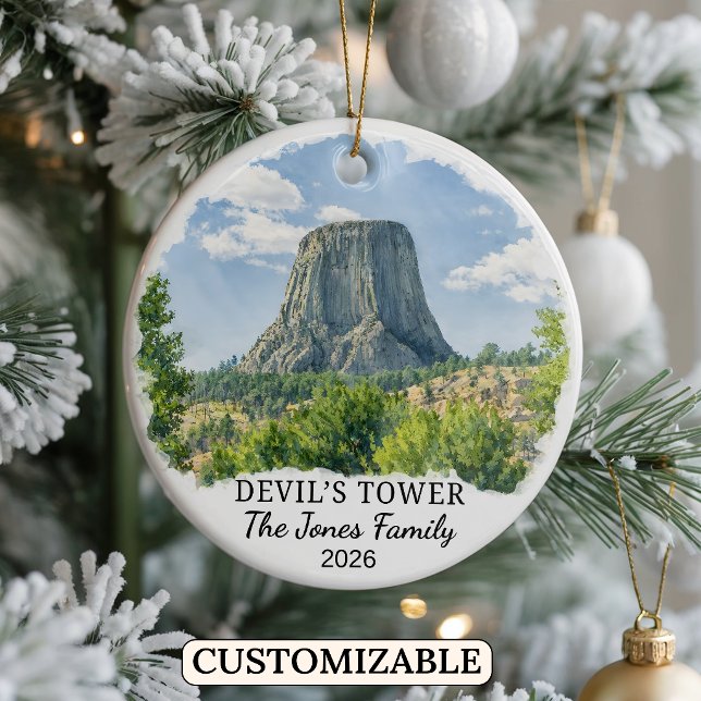 Custom Devil’s Tower National Monument, Wyoming Ceramic Ornament (Creator Uploaded)