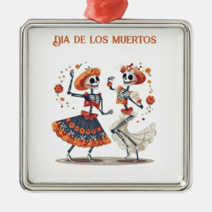 Custom Día de los Muertos Dancing Skeleton Couple Metal Ornament