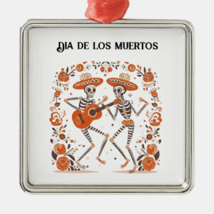 Custom Día de los Muertos Mariachi Skeletons Metal Ornament