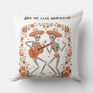 Custom Día de los Muertos Mariachi Skeletons Throw Pillow