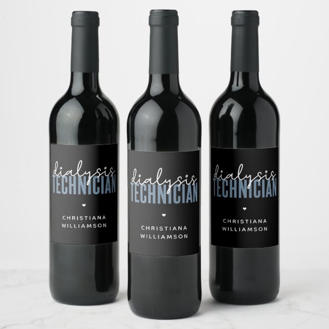 Custom Dialysis Technician | Nephrology Tech Gifts Wine Label (Bottles)