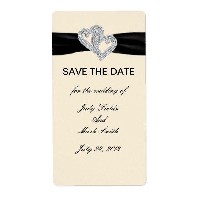 Custom Diamond Black Ribbon Save The Date Stickers (Front)