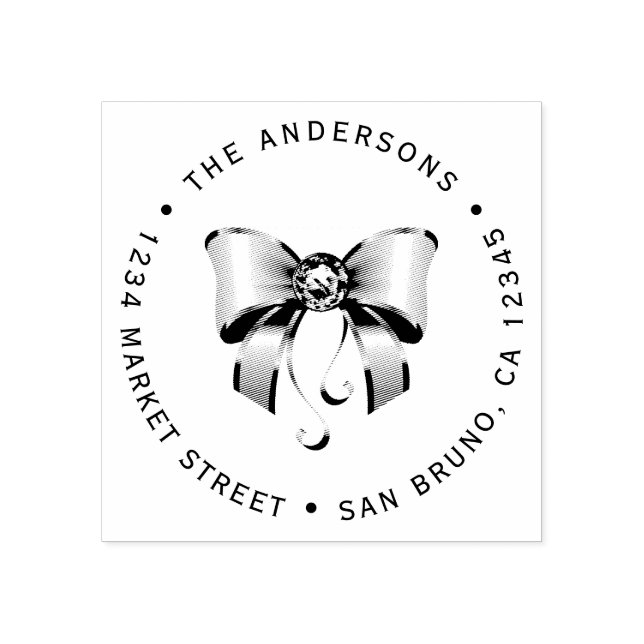 Custom Diamond Bow Return Address Rubber Stamp (Imprint)