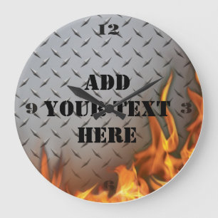 Custom Diamondplate Metal and Fire  Wall Clock