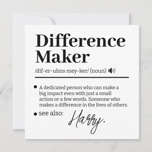 Custom Difference Maker, Mentor Appreciation Gift  Announcement (Front)