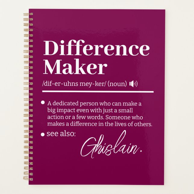 Custom Difference Maker, Mentor Appreciation Gift  Planner (Front)