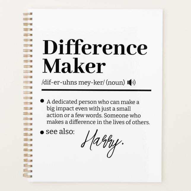 Custom Difference Maker, Mentor Appreciation Gift  Planner (Front)