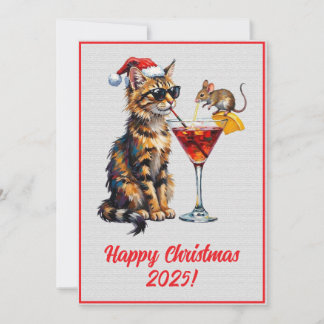 Custom Digital Cat And Mouse Christmas Spirit Xmas Card