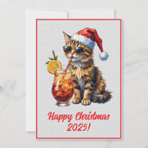 Custom Digital Christmas Cool Cat Cocktail Xmas Card