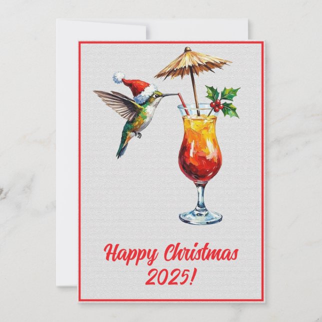 Custom Digital Christmas Hummingbird Cocktail Xmas Card (Front)