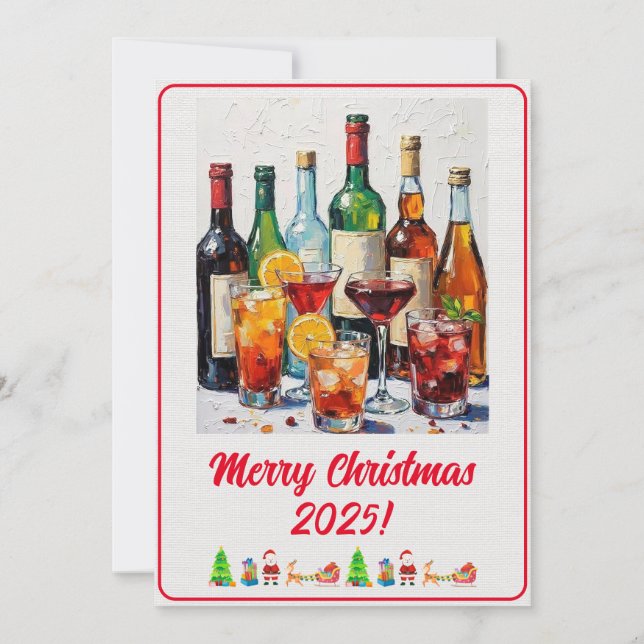 Custom Digital Christmas Party Drinks Art Painting Card (Front)