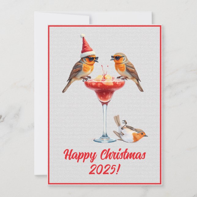Custom Digital Christmas Robins Cocktail Xmas Card (Front)