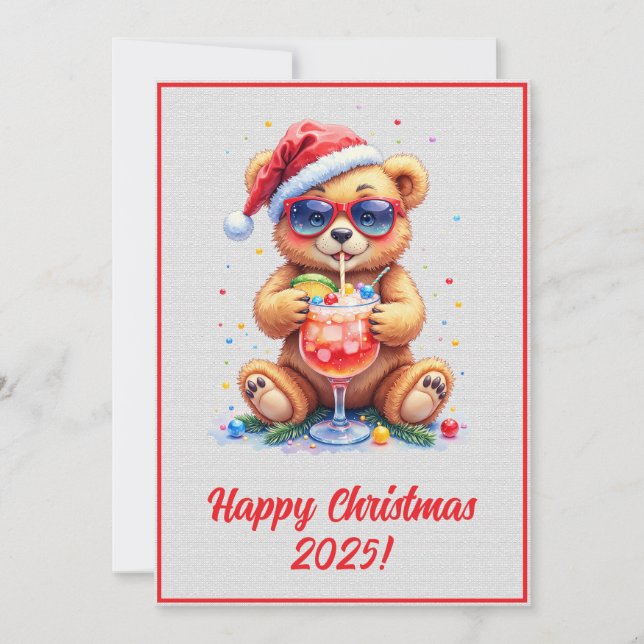 Custom Digital Christmas Teddy Bear Cocktail Xmas Card (Front)