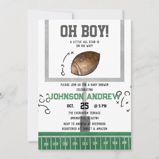 Custom Digital Football Baby Shower Invitation (Front)