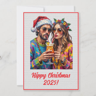 Custom Digital Hippy Christmas Cocktail Xmas Card