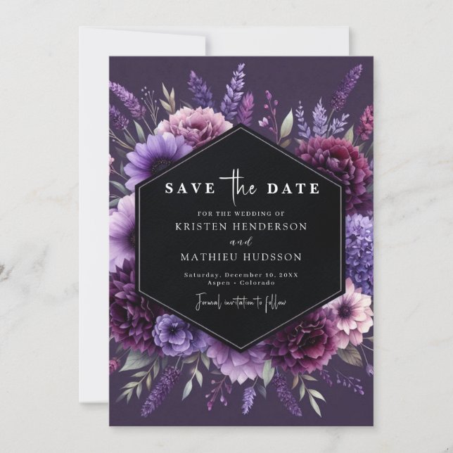  Custom Digital Purple Floral Wedding Save The Date (Front)