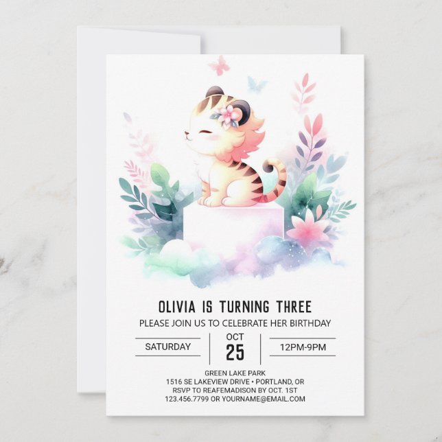 Custom Digital Tiger Birthday Invitation (Front)
