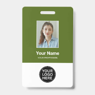Custom Dill Green Employee Photo Logo Name Badge